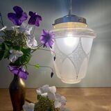 Vintage globe pendant light in white and gold frosted glass