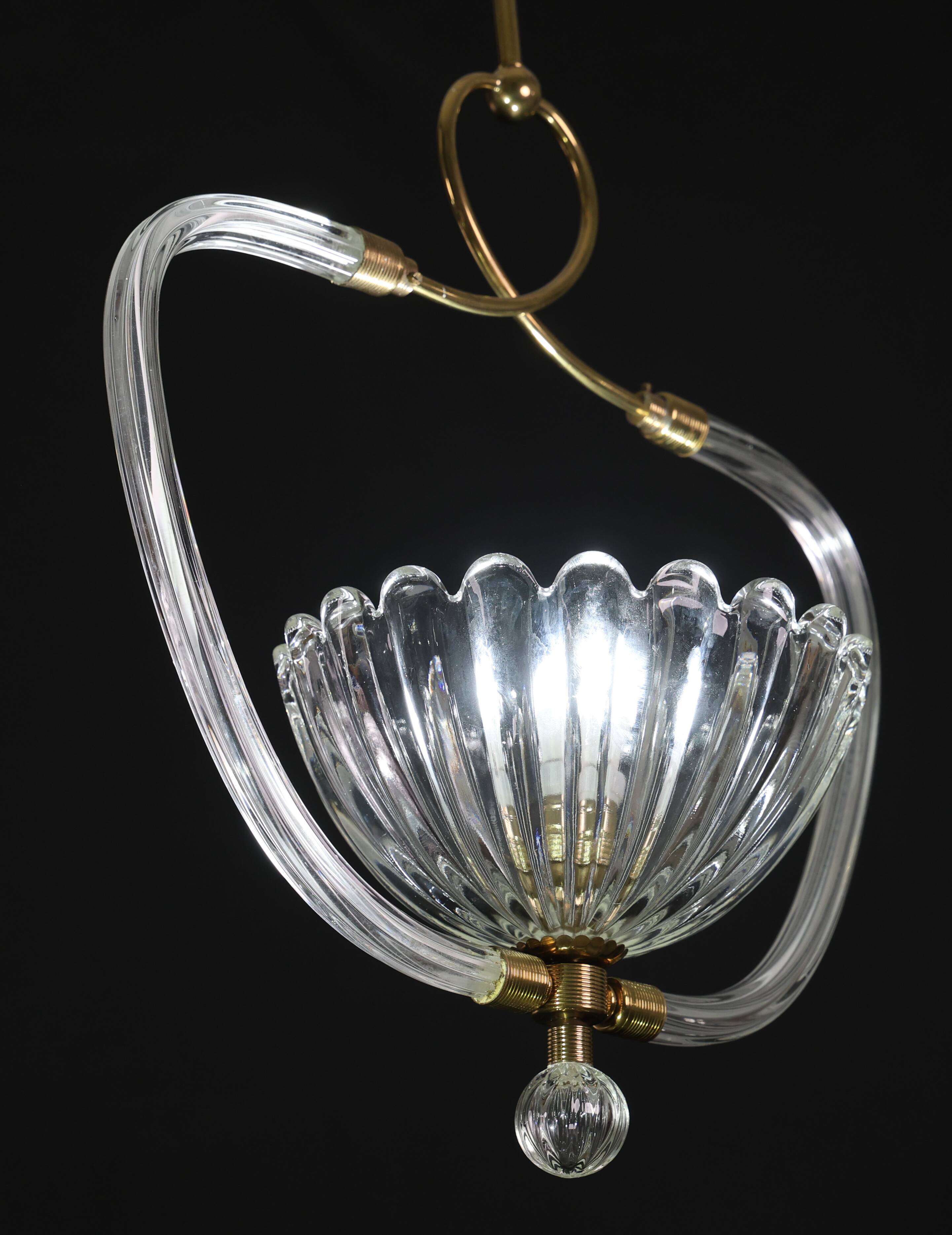 Amazing Art Decò Murano Glass Pendant Chandelier by Ercole Barovier, 1940s