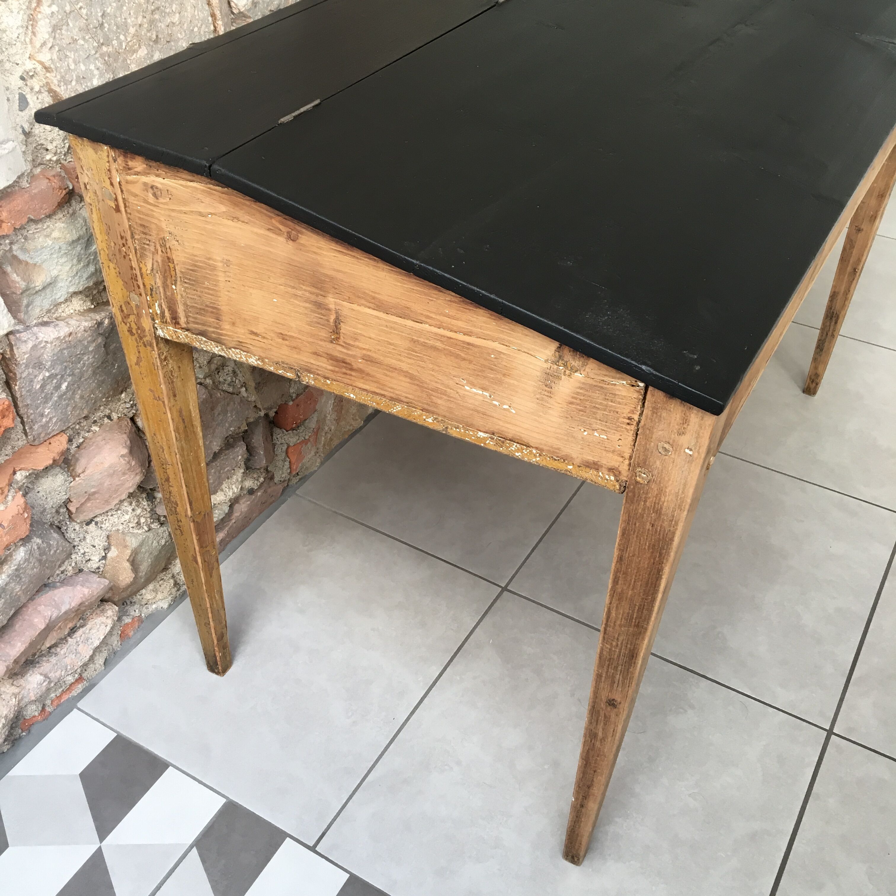 adult-sized desk with black flap & raw natural