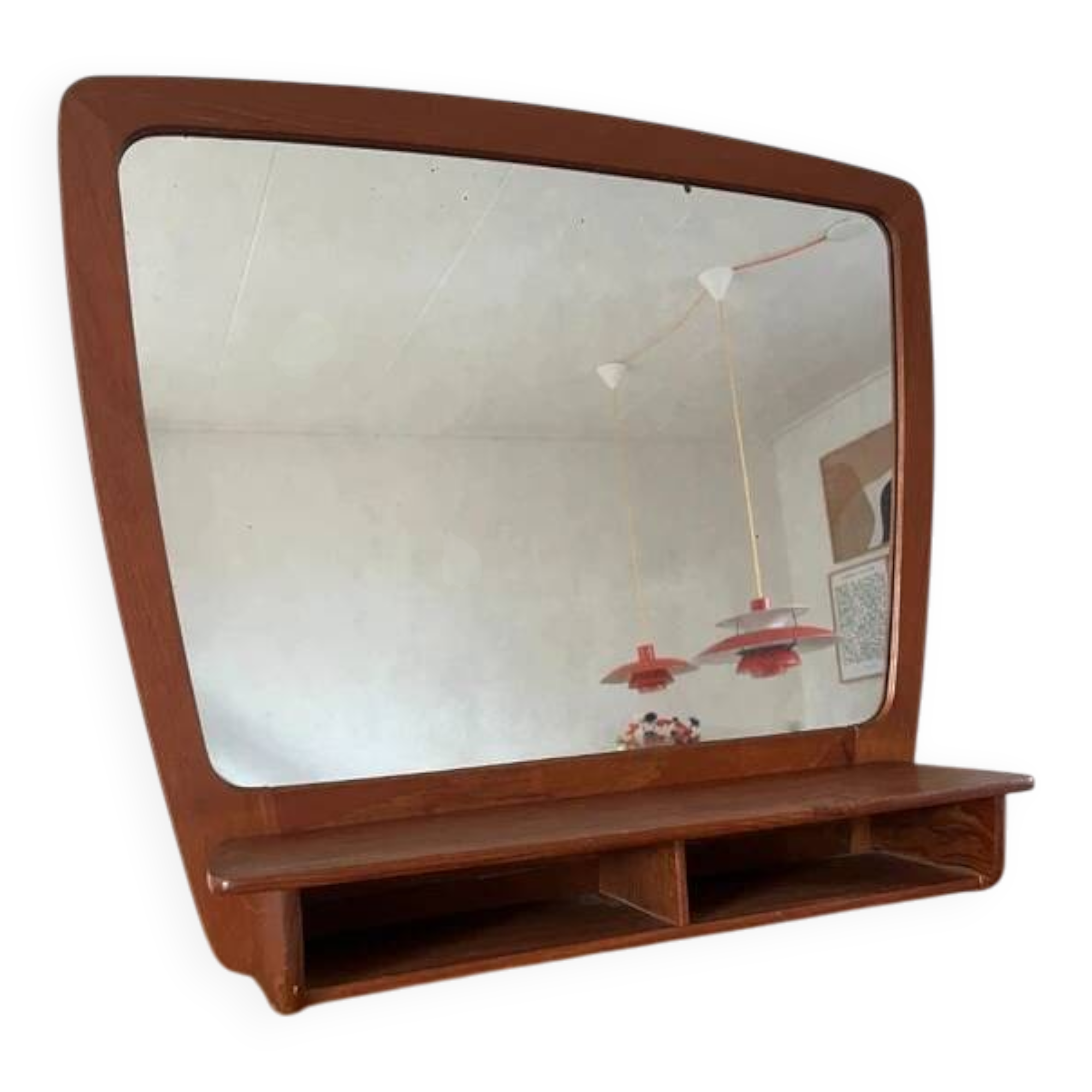 Rare vintage Danish teak mirror with 2 compartments - mid-century mirror
