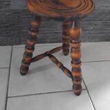 Old small vintage solid wood tripod stool farmhouse