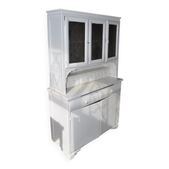 Grey painted pine sideboard with display cabinet and mirror effect glass, early 20th century.