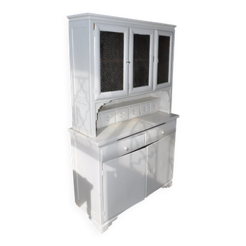 Grey painted pine sideboard with display cabinet and mirror effect glass, early 20th century.