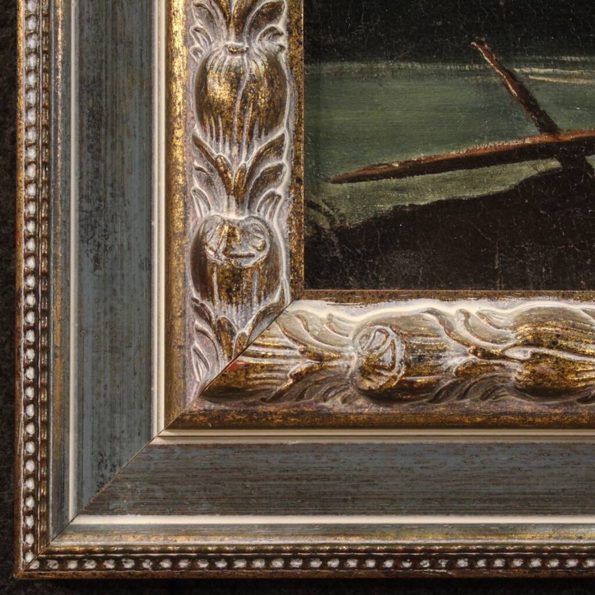 Peinture ancienne de paysage avec personnages du XVIIIe siècle