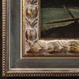 Antique painting landscape with characters from 18th century