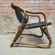 Pair of vintage skaï bamboo armchairs