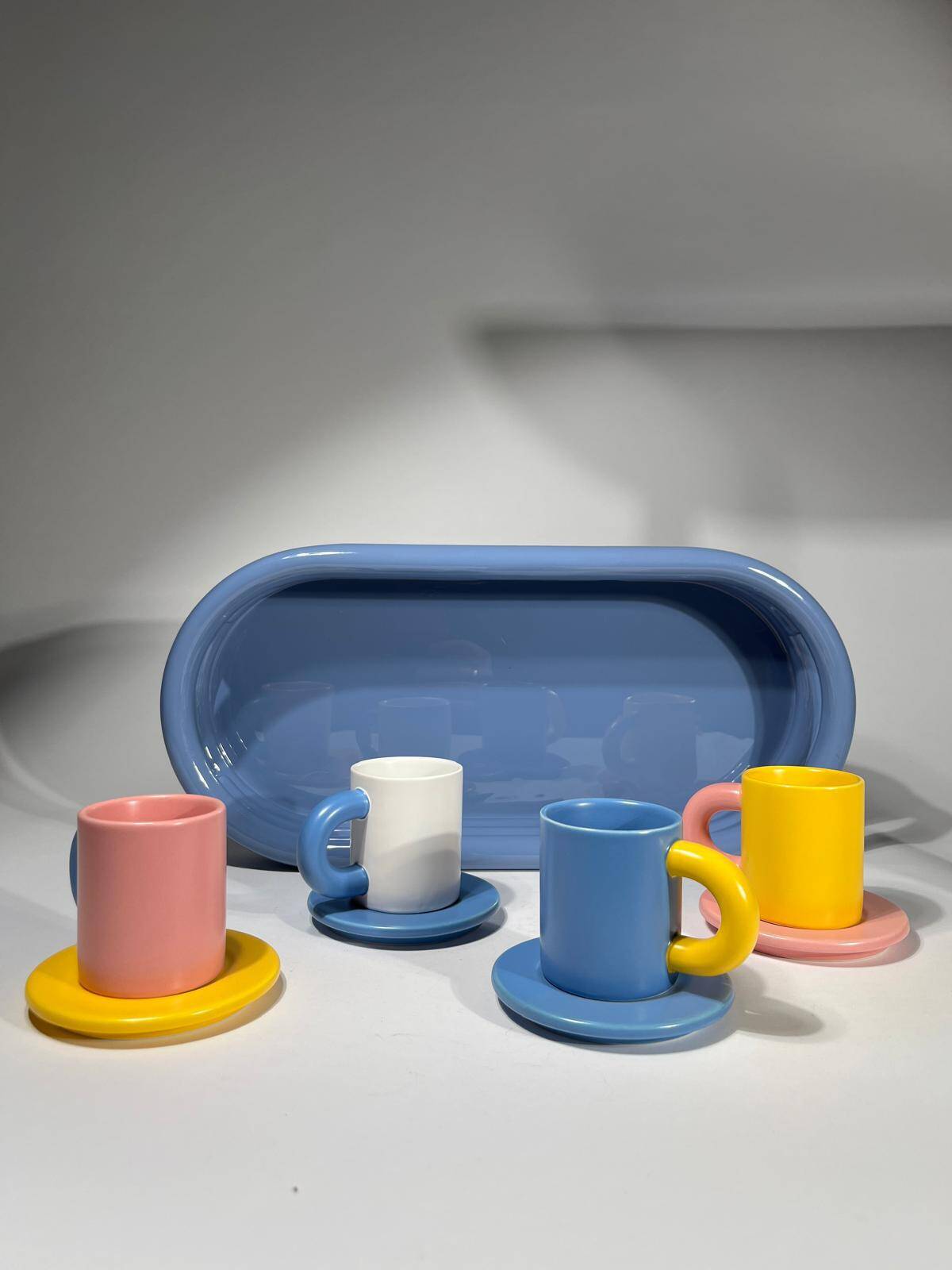 Axel Chay blue tray, cups and saucers