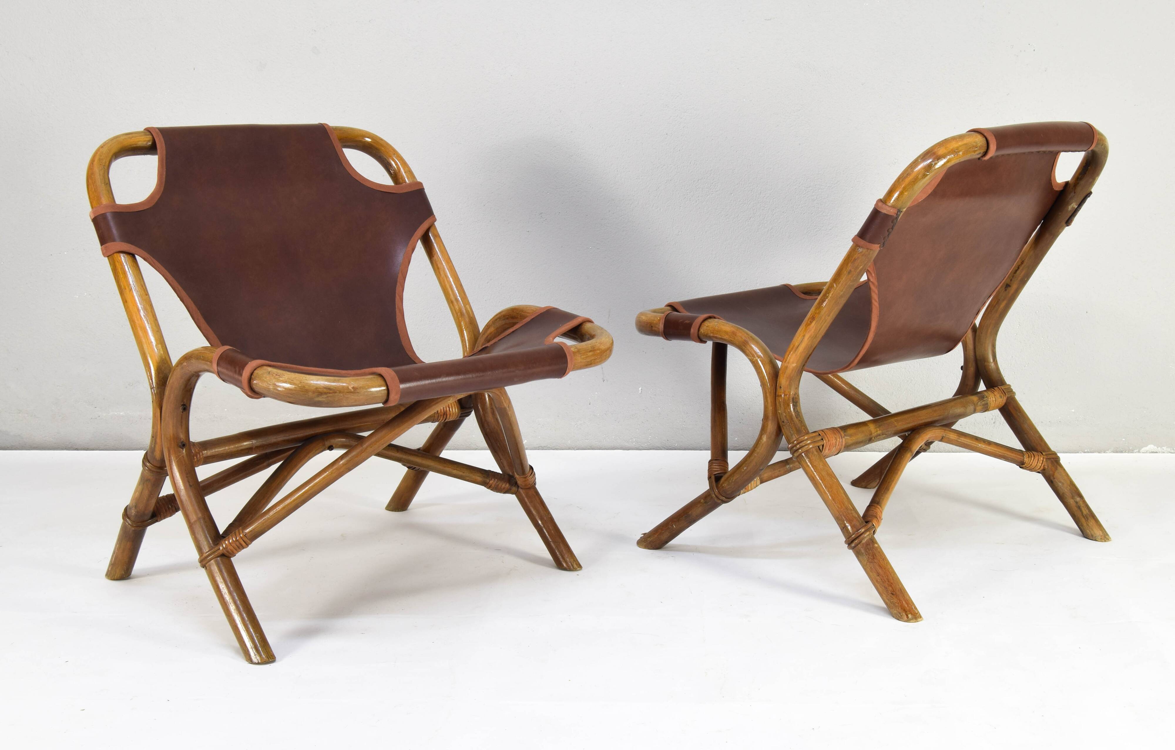 Set of four Mid-Century Modern bamboo armchairs, Spain, 1960