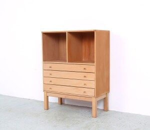 Danish design oak chest of drawers with open display case