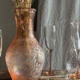 Grand vase rose en verre moulé italien vintage H31