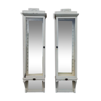 Pair of 2 old small solid wood display cabinets