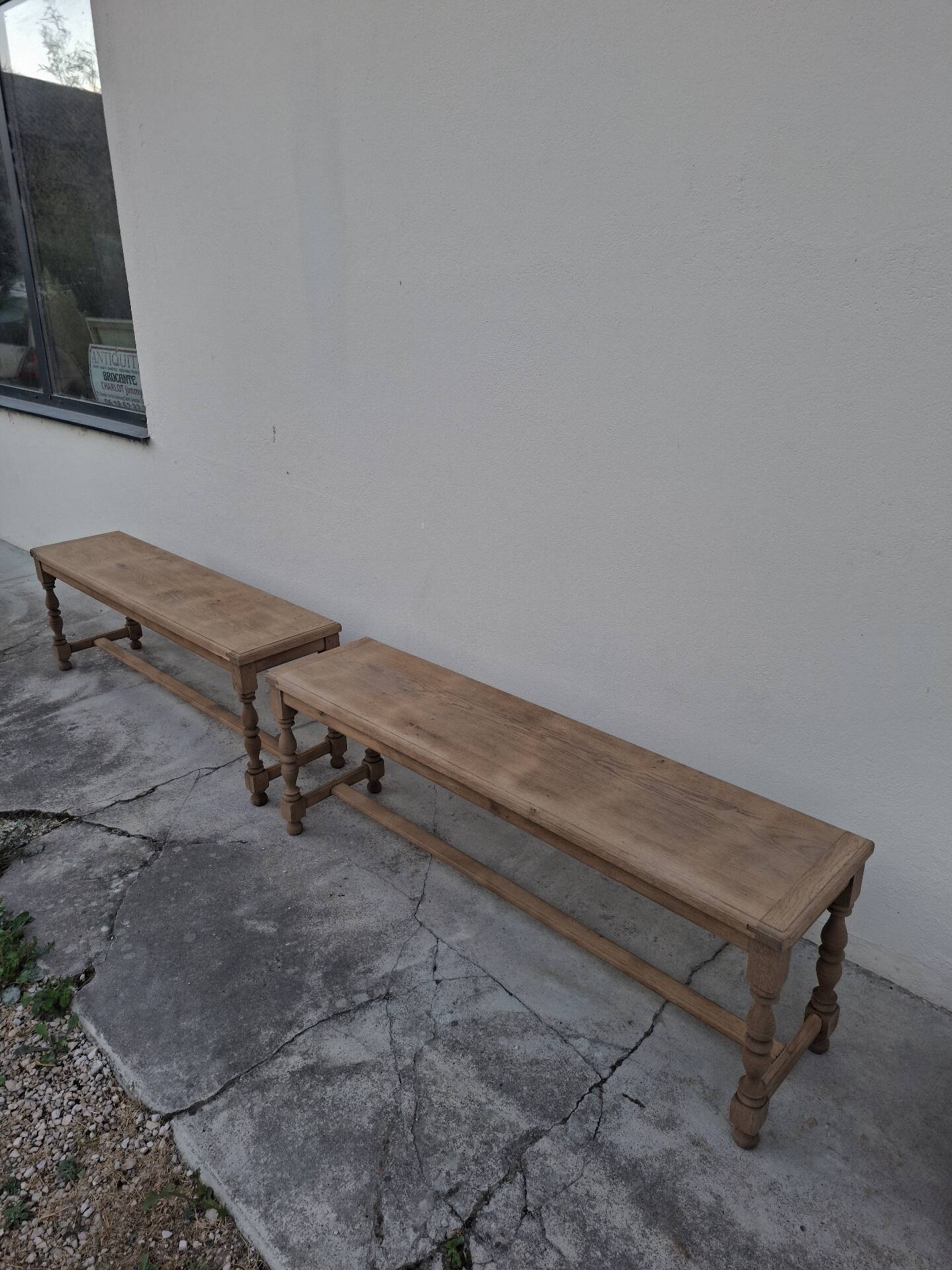 Paire de bancs de ferme rustique ancien entièrement Aérogommer