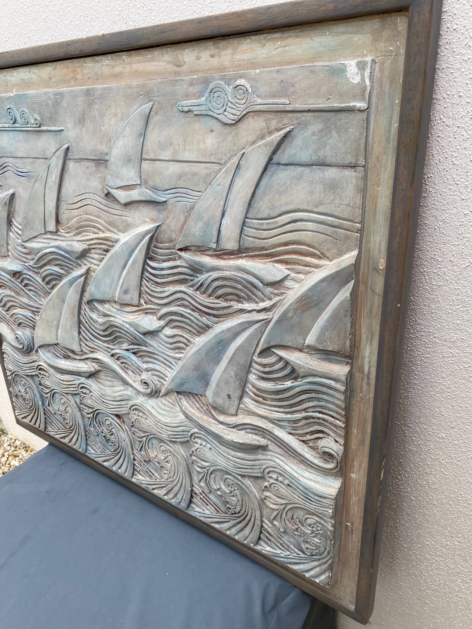 Tableau regate de bateaux en platre en relief decor de club house