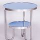 Small Czech Blue Bauhaus Table in Chrome from Kovona, 1930s