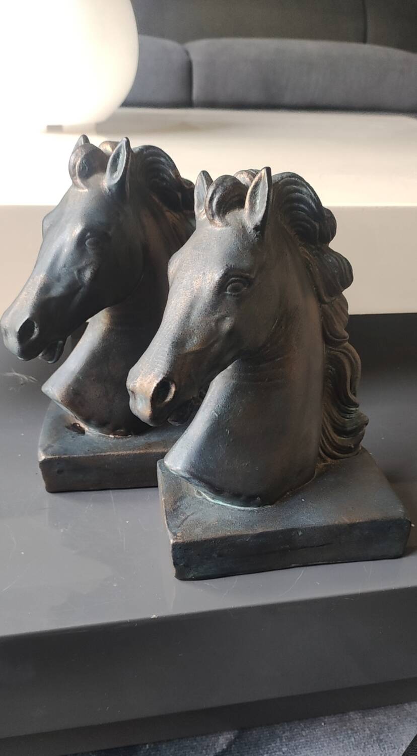 Pair of Horse Bookends with Flaming Manes. Ceramic.