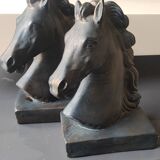 Pair of Horse Bookends with Flaming Manes. Ceramic.
