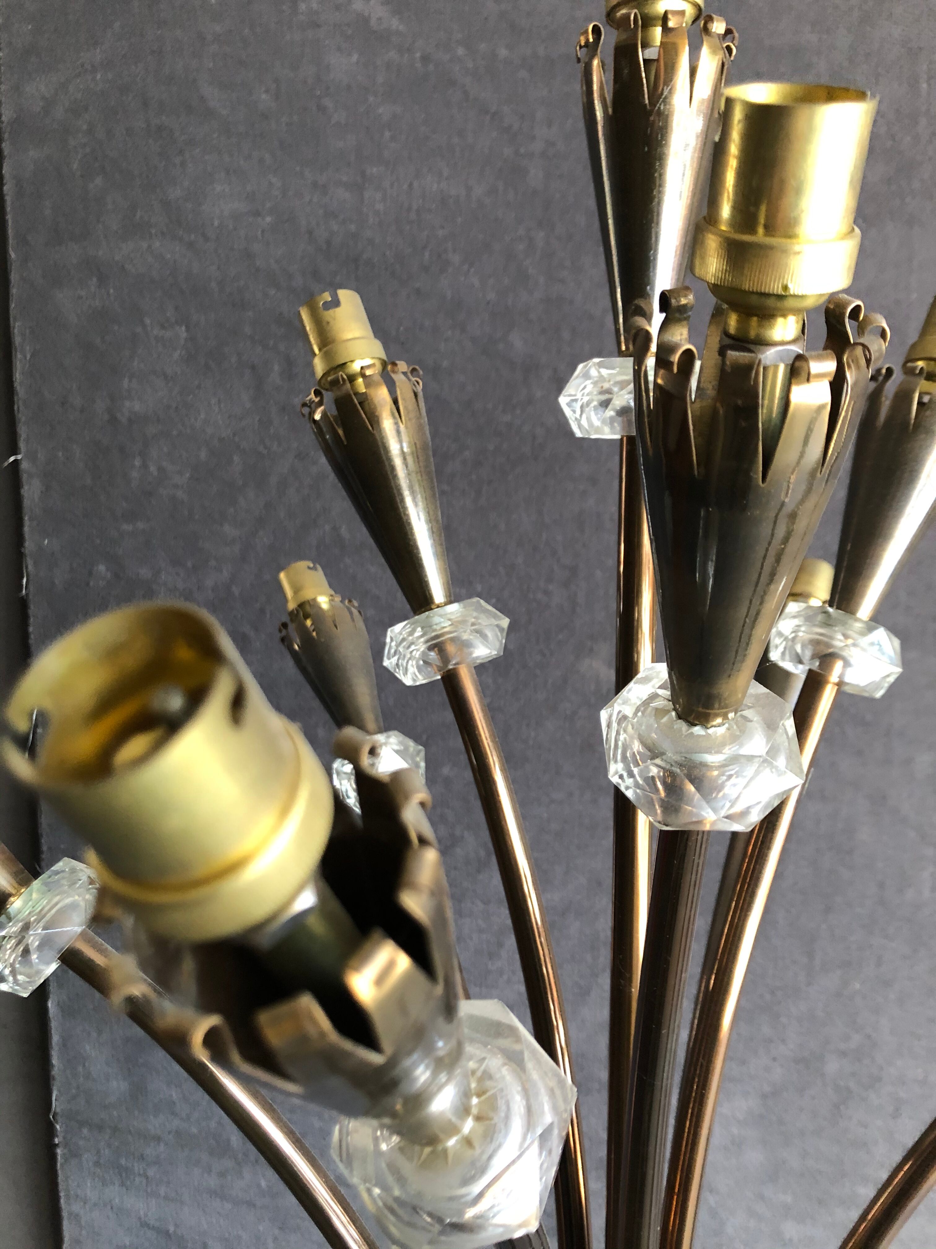 Lunel 1950 brass lamp and glass rings faceted 10 fires
