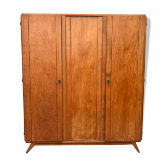 Large Parisian wardrobe modernist vintage 1950 compass footing - 3 doors