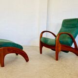 Vintage Danish Holserbro Møbelfabrik Lounge Chair & Stool in Green Suede