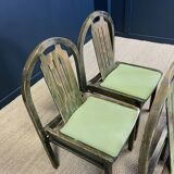 Set of 4 Baumann Argos bistro chairs in wood and green fabric from the 80s France
