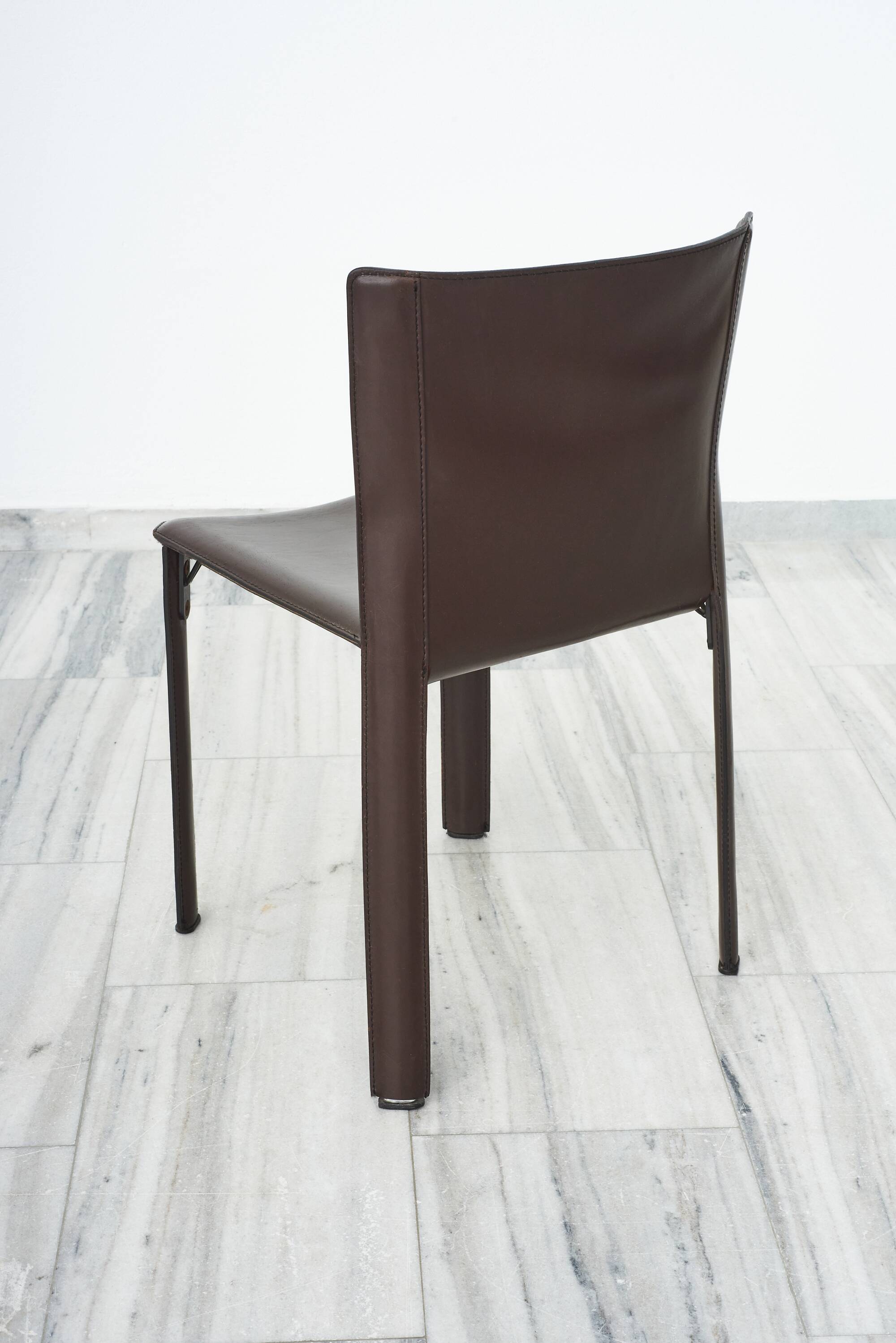 Set of 5 dark brown leather dining chairs