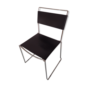Chaise en cuir noir et chrome vintage design italien Giandomenico Belotti pour Alias 80s
