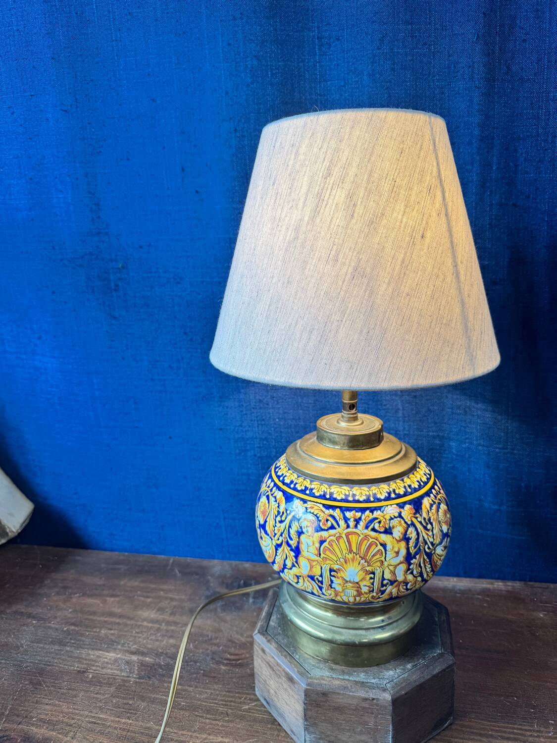Gien lamp – blue earthenware and brass – early 20th century