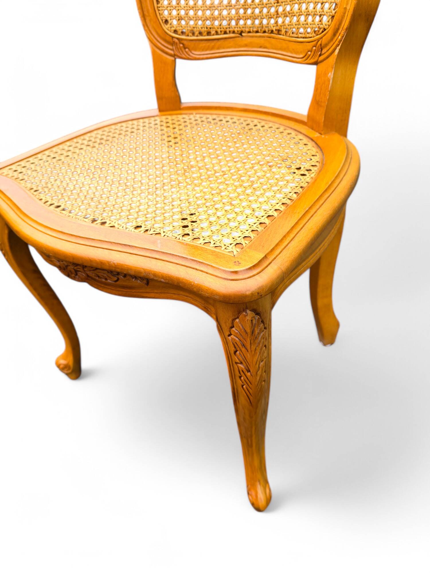 6 Louis XV style chairs in cherry wood and cane