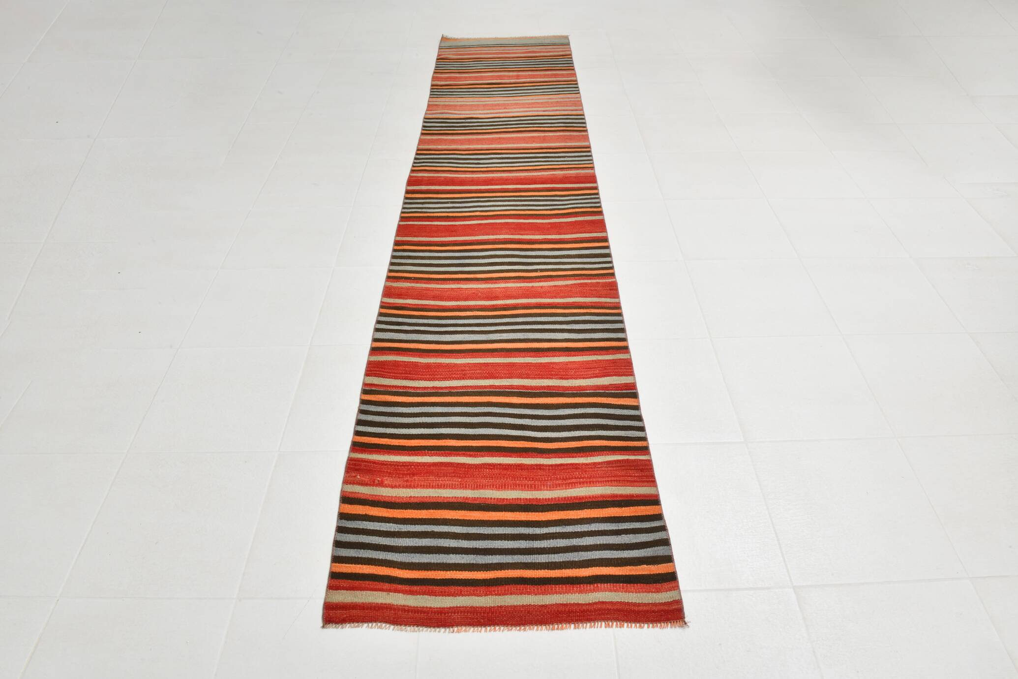 Runner Vintage Rayé – Tapis Kilim Graphique Tissé Main, 77x360 Cm