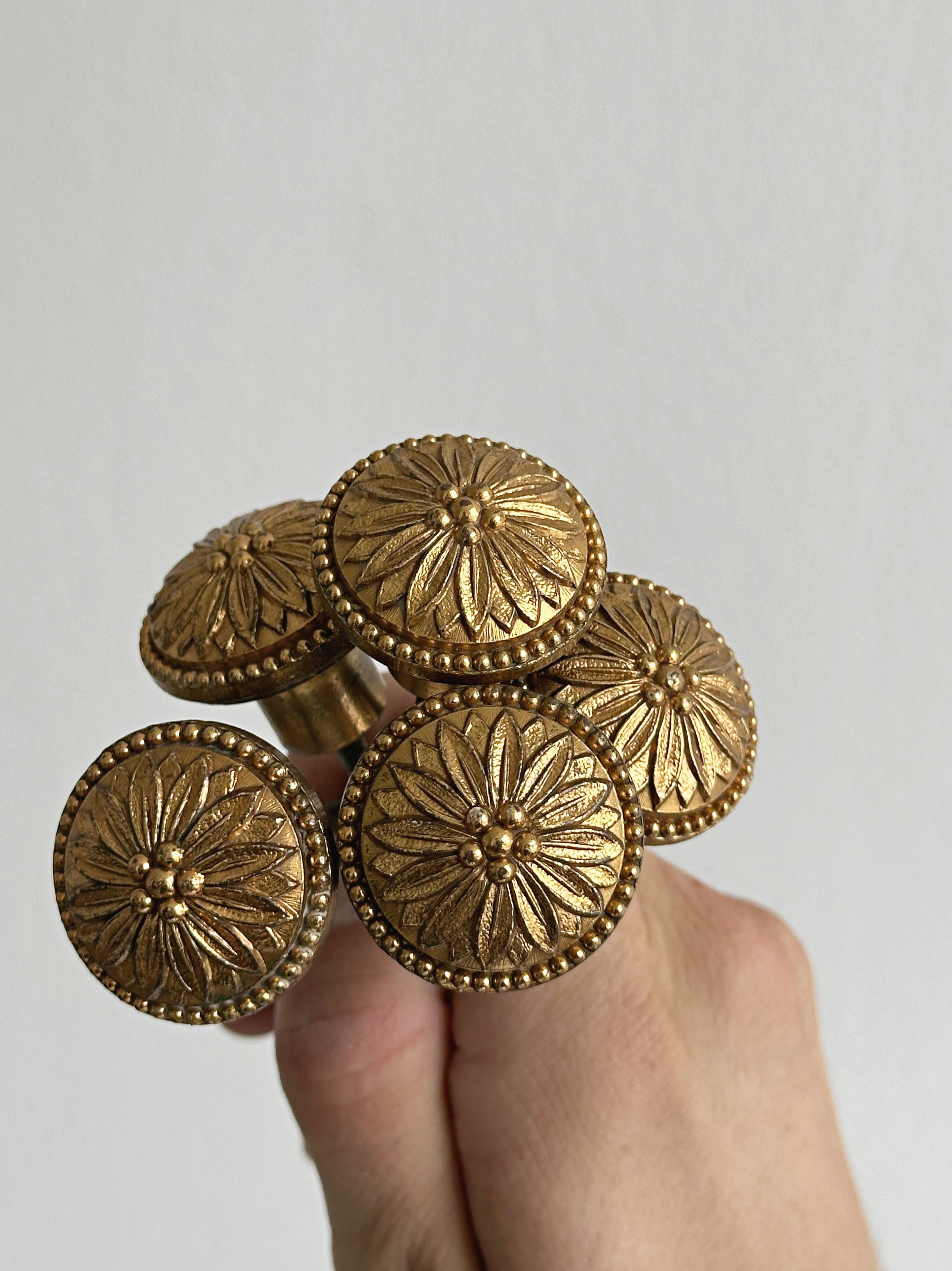 Set of 5 antique brass furniture knobs
