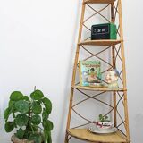 Corner rattan shelf