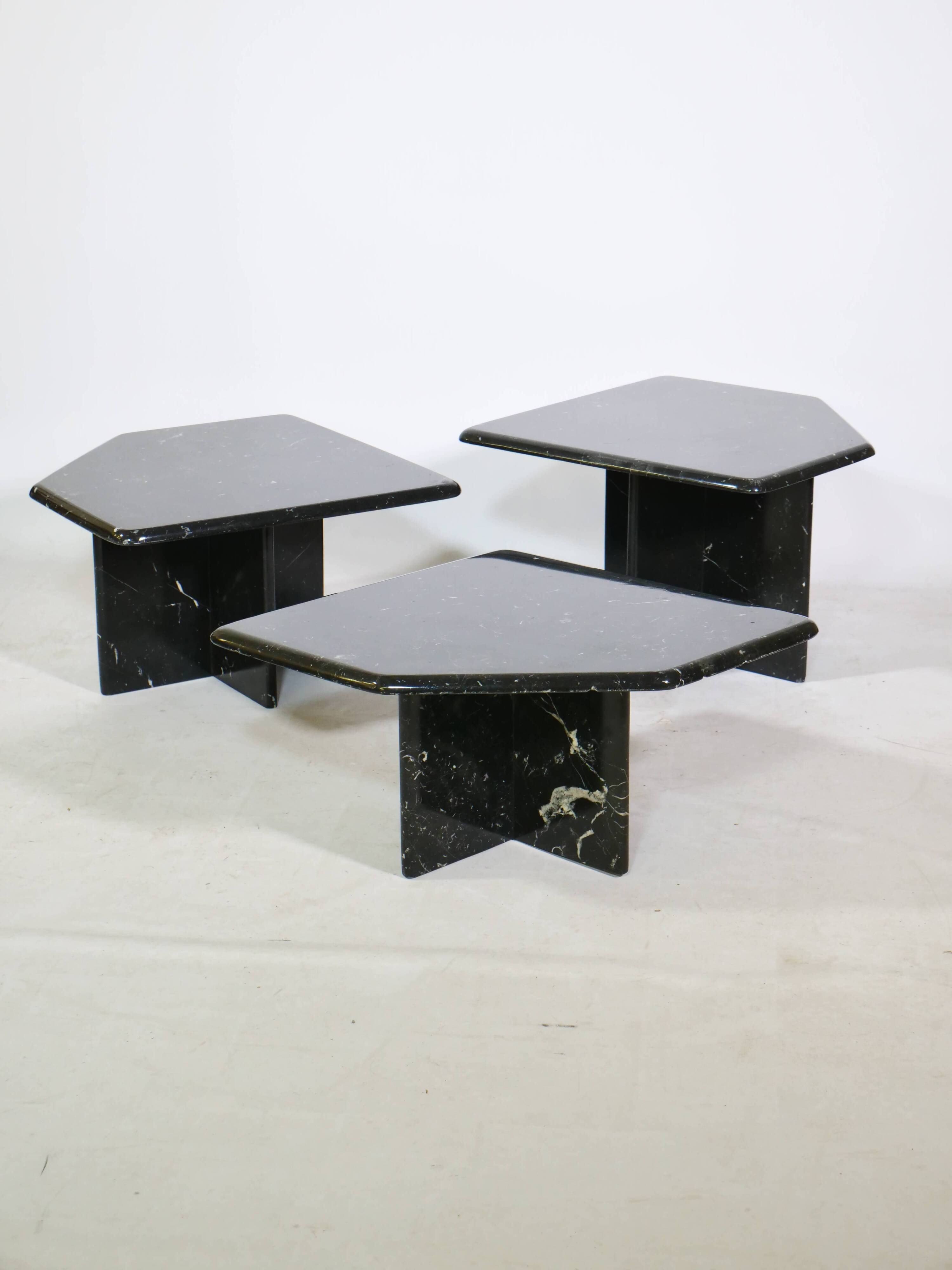 Postmodern marble nesting tables Italy, set of 3, 80s 90s