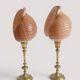 Pair of natural shells on a mid-century Swedish Skultuna brass candelabrum.