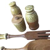 7 pieces ceramic and natural wood 70s