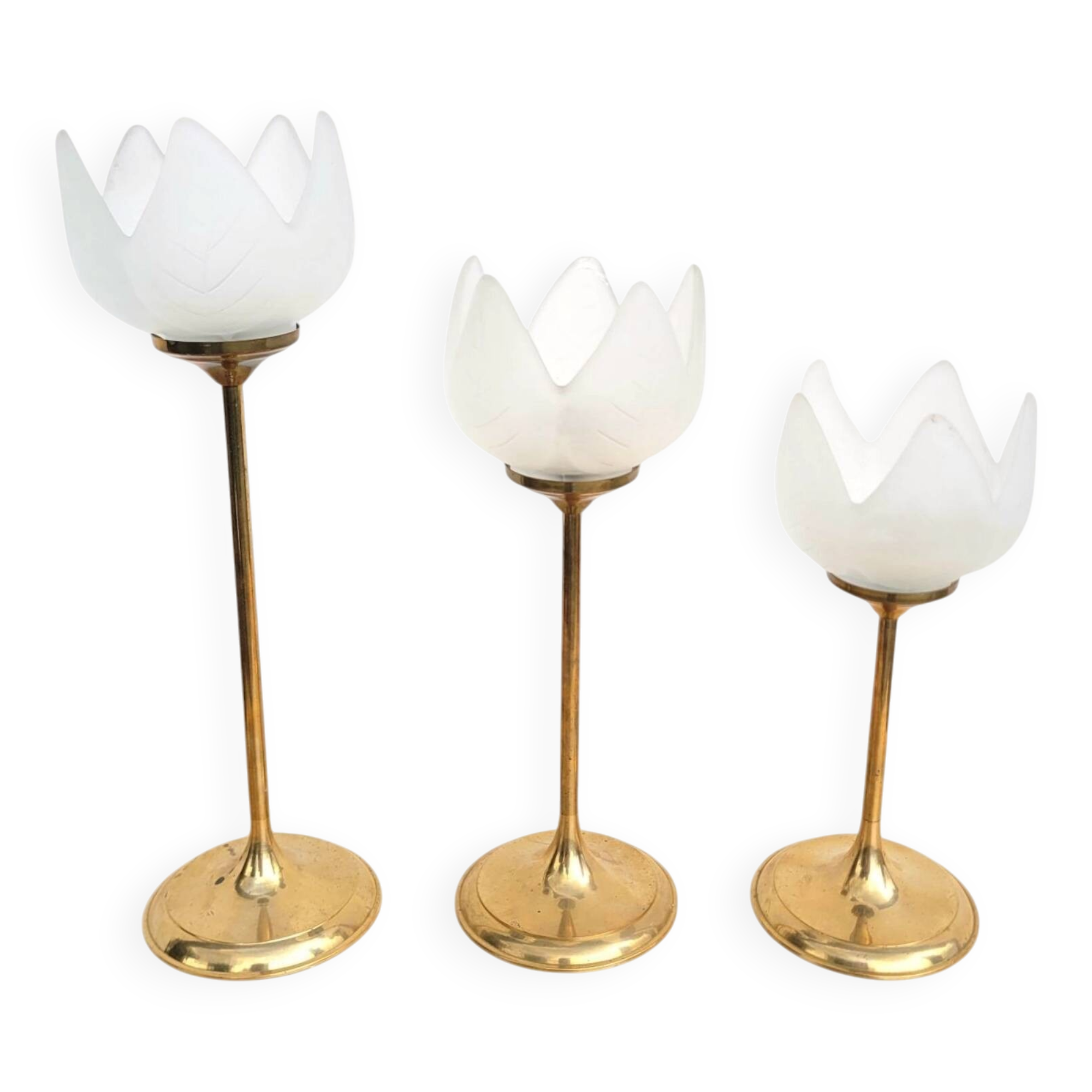 Set of 3 flower candle holders in gold-plated brass