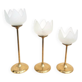 Set of 3 flower candle holders in gold-plated brass