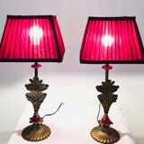 Pair of vintage golden acanthus leaf decorative lamps