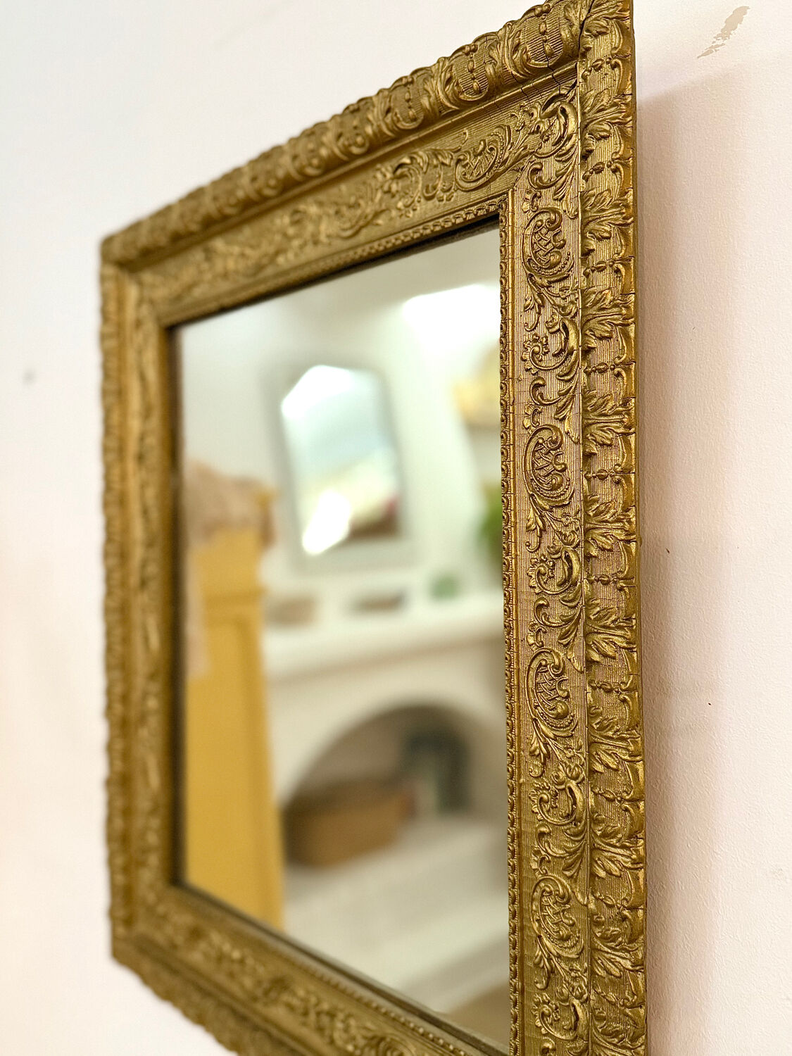 Period Mirror with Wooden and Gilded Stucco Frame – 19th Century Patina