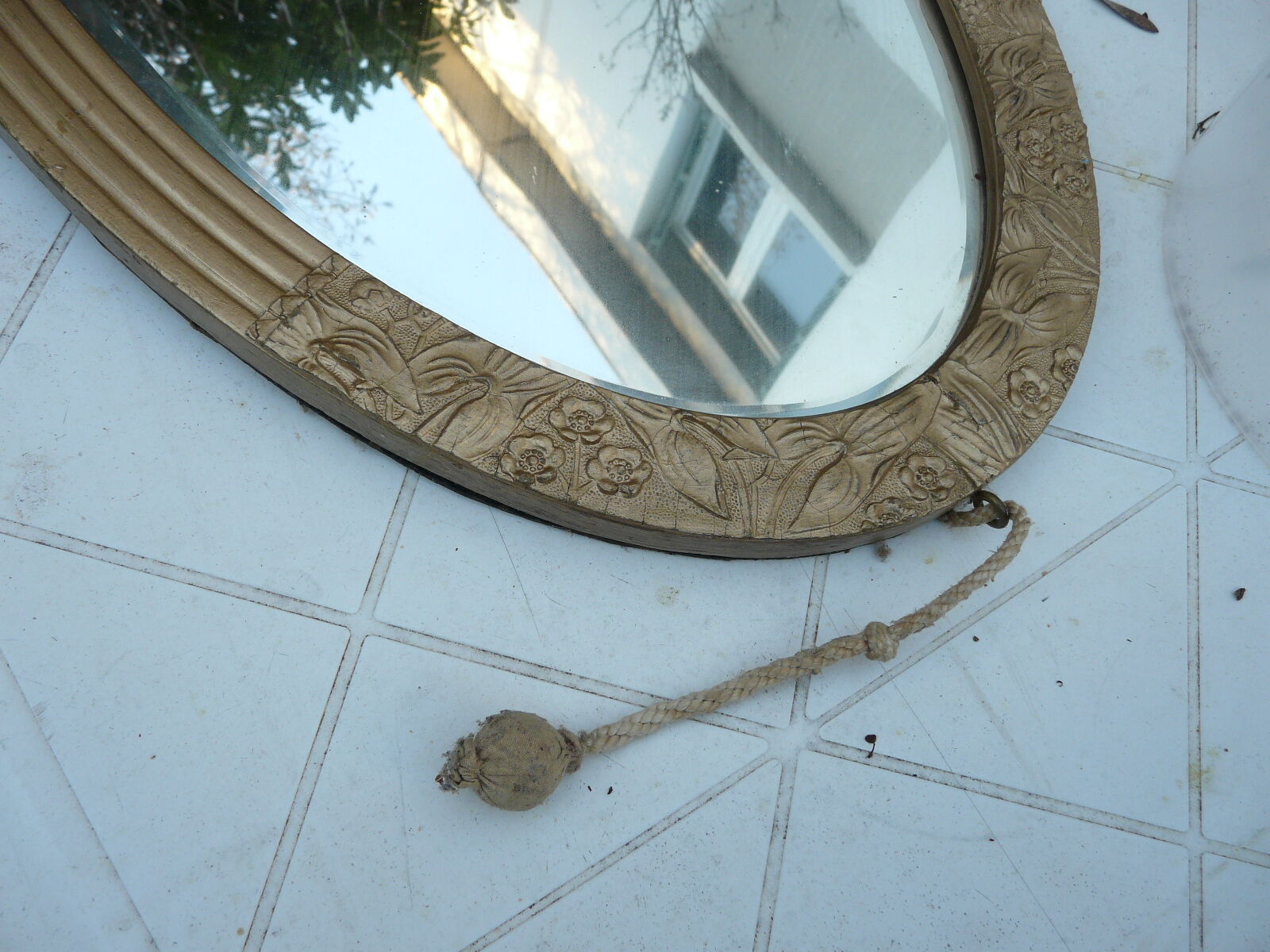 bevelled wooden art deco and gilded stucco bevelled mirror 66x39cm