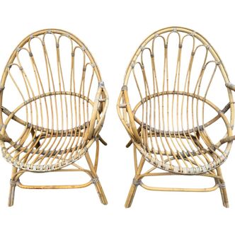 Paire de fauteuil en Rotin des années 60