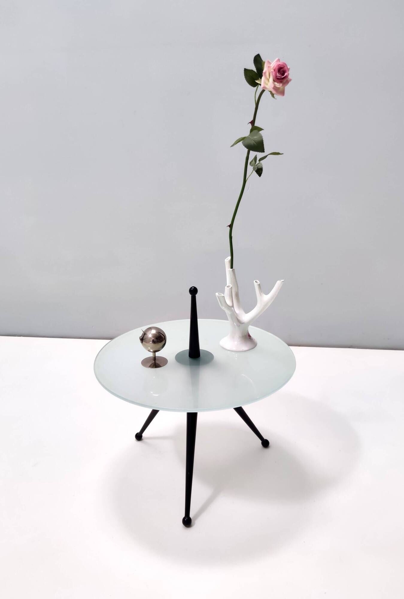 Tripod Beech and Glass Side Table in the Style of Cesare Lacca, Italy, 1980s