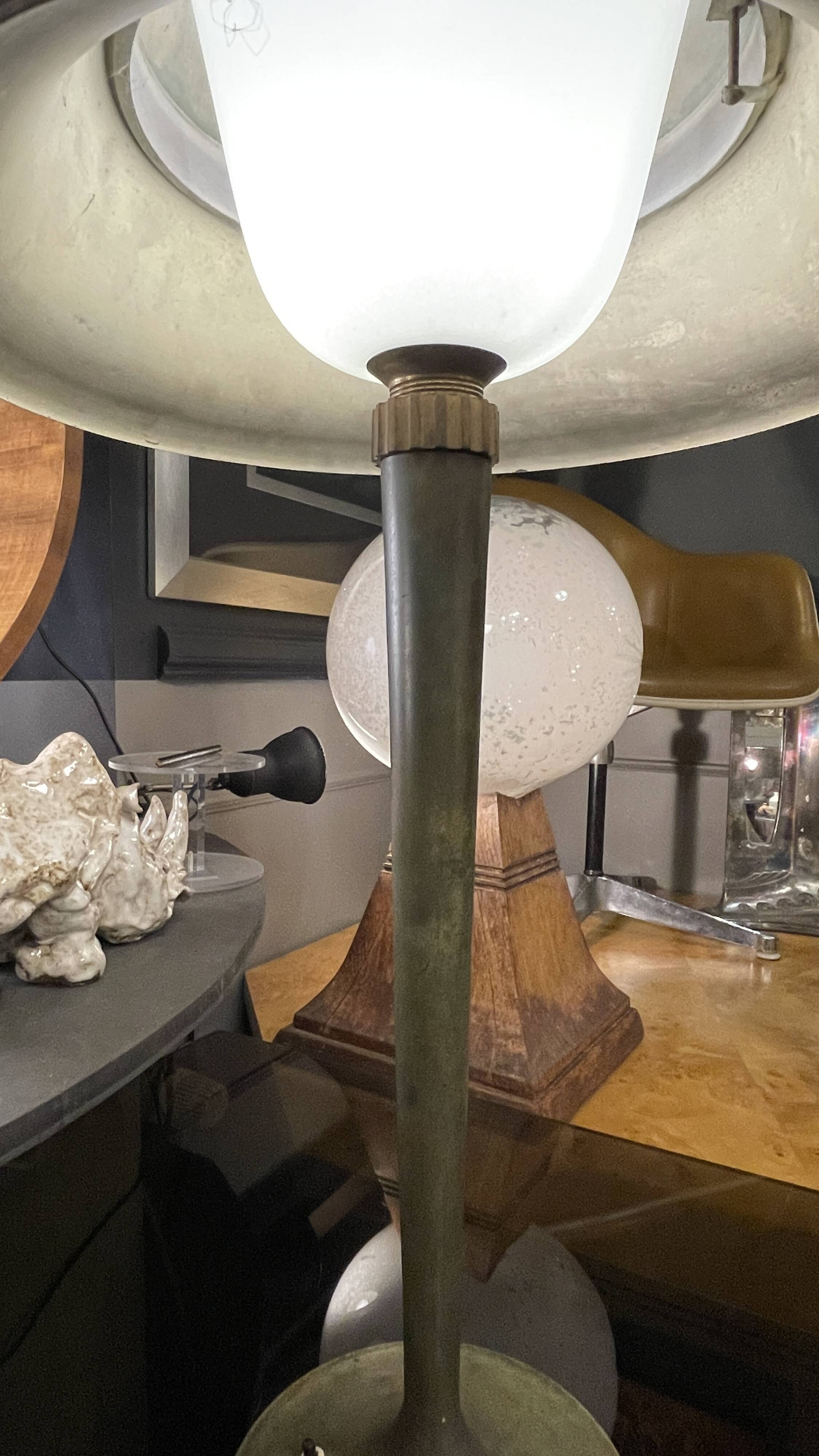 rare art deco table lamp by jean perzel no. 516 bronze opaline glass 1936