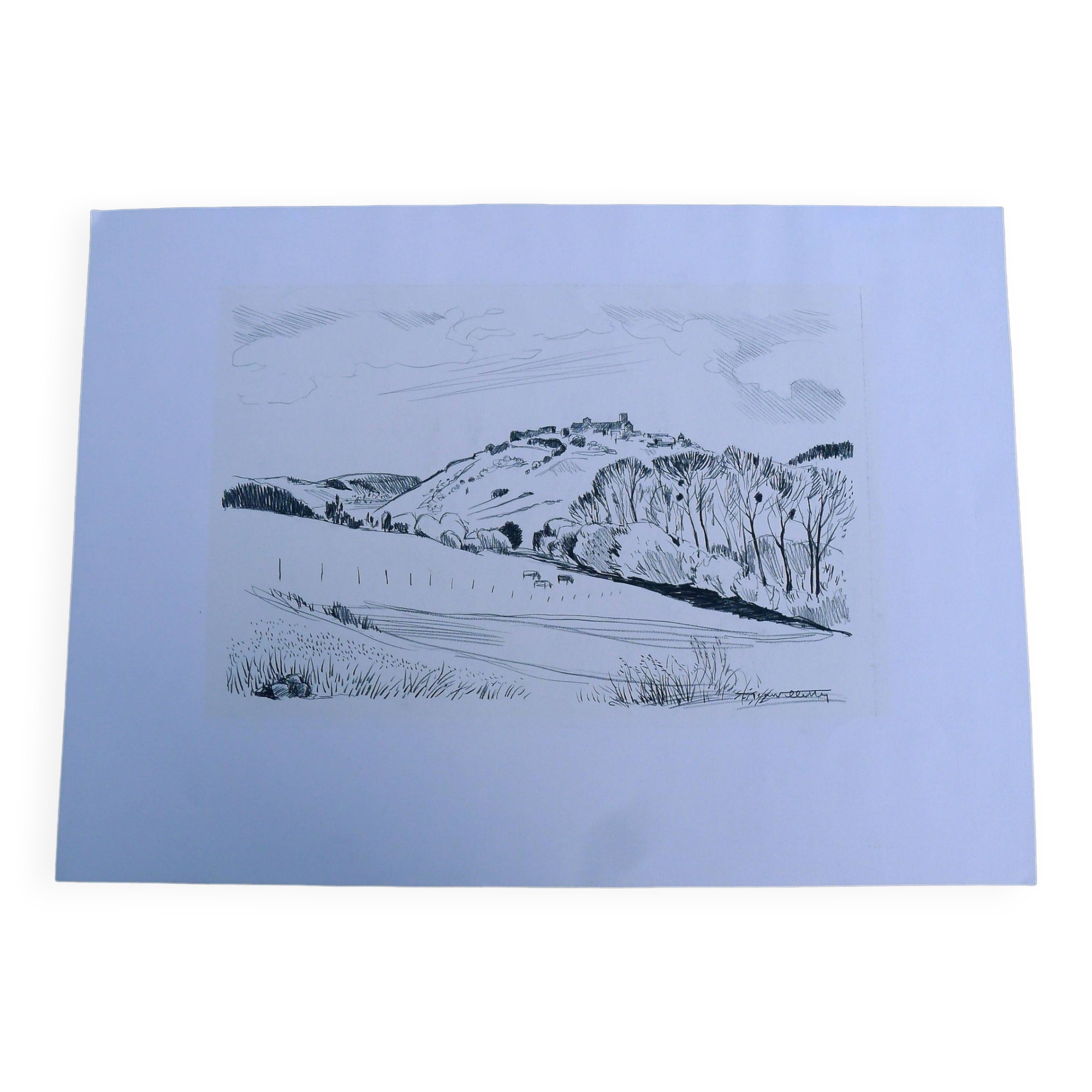 Original drawing in black chalk by Jean Villette (1913-2005)