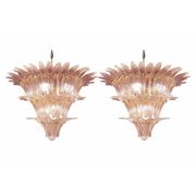 Pair of Iconic Mid-Century Modern Pink “Palmette” Murano Glass Chandeliers