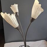 Lampe fleur triple en métal et verre