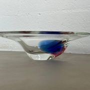 Vintage decorative glass  Bowl, blue accents, made in Italy