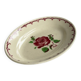 Oval Ravier Badonviller in vintage earthenware, vintage pink red dish.