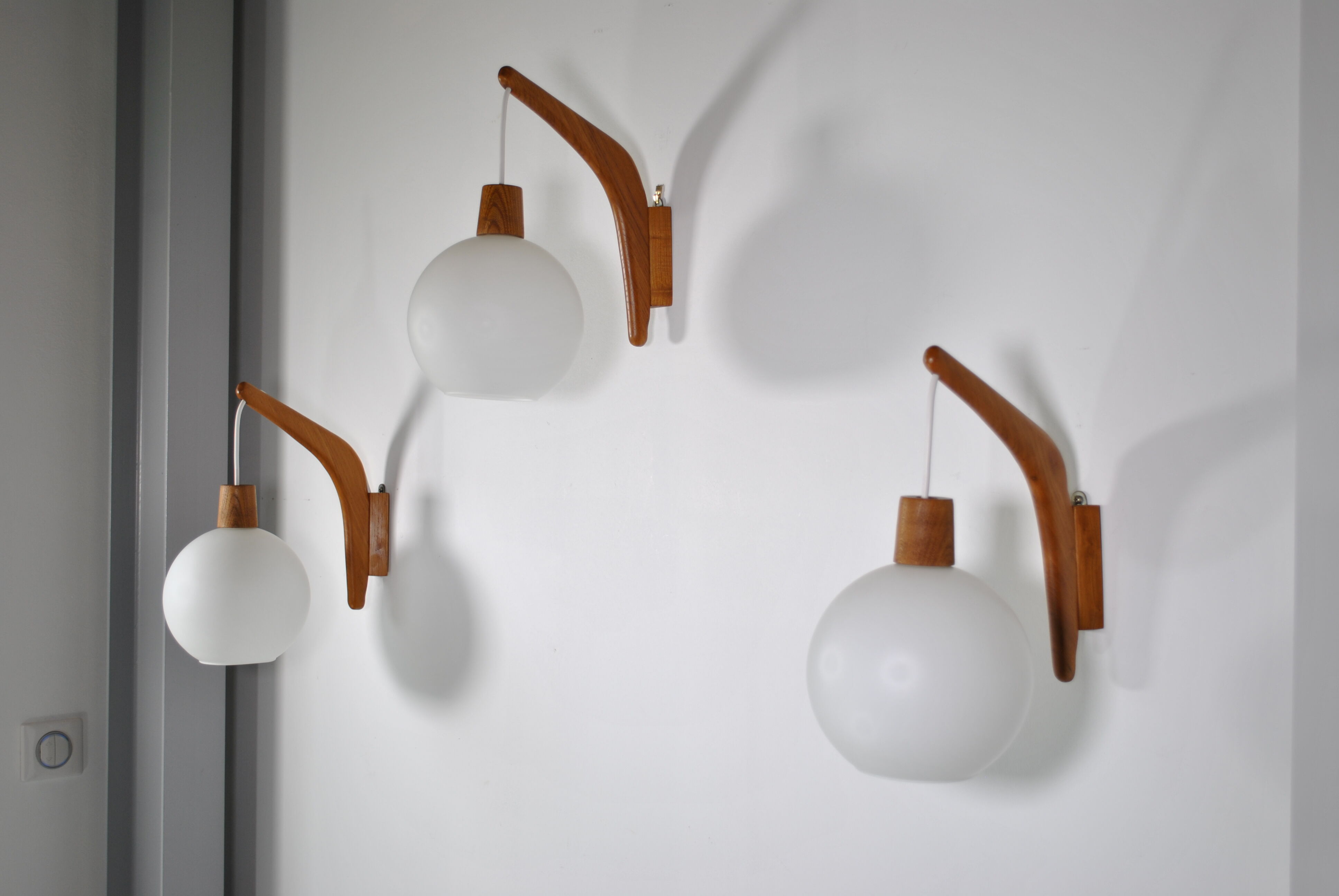 Teak wall lamps Rispal 1960