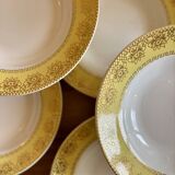 Lot de 12 assiettes creuses vintage jaunes, blanches et dorées