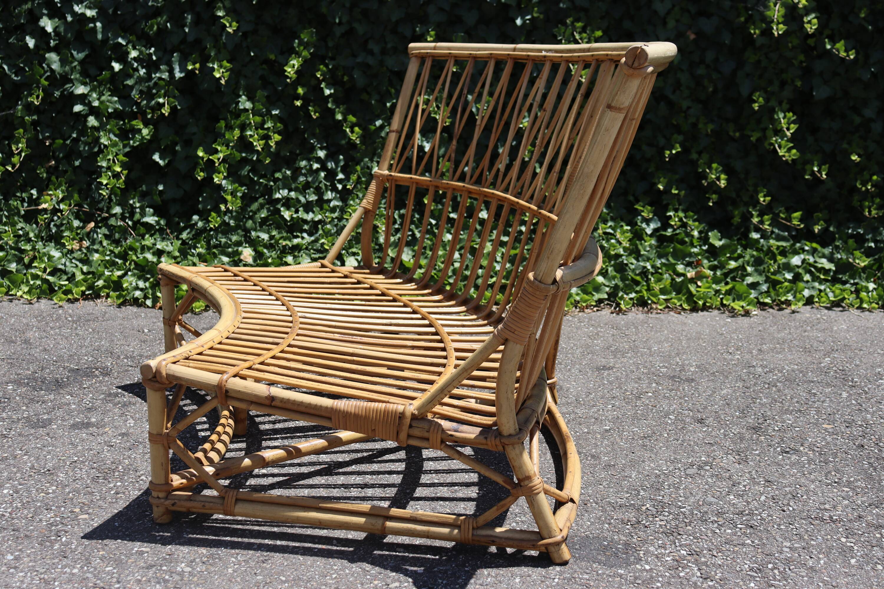 Vintage rattan sofa by Audoux Minet